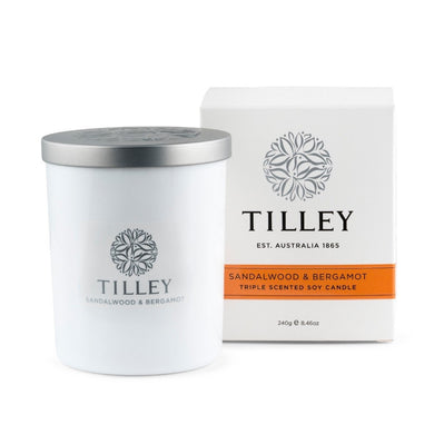 Tilley Classic White - Soy Candle 240g - Sandlewood & Bergamot - ZOES Kitchen