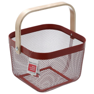 Box Sweden Mesh Storage Basket 25x25x17cm W/Wooden Handle - Red, White Or Black - ZOES Kitchen