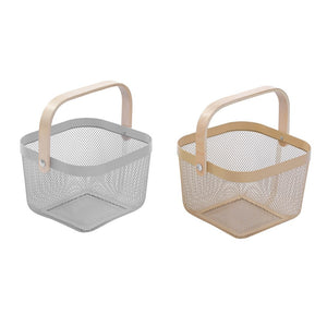 Box Sweden Mesh Storage Basket 25x25x17cm Birch Wood Handle - Gold Or Silver - ZOES Kitchen