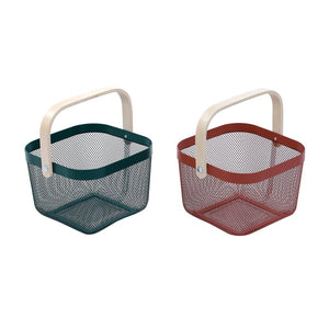 Box Sweden Mesh Storage Basket 25x25x17cm Birch Wood Handle - Red Or Green - ZOES Kitchen