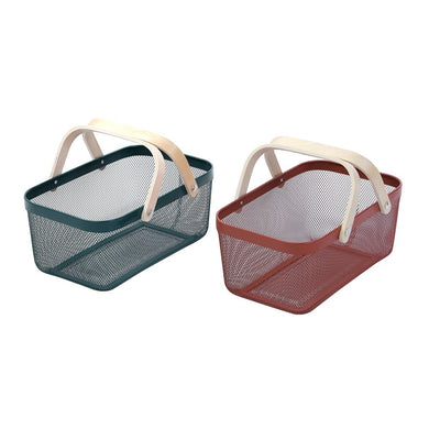 Box Sweden Mesh Storage Basket 40x25x17cm Birch Wood Handle - Red Or Green - ZOES Kitchen