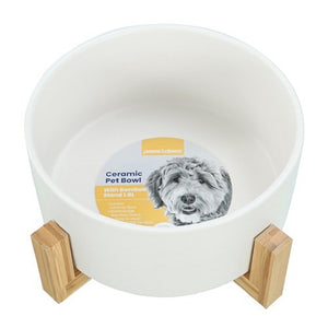 Paws & Claws 1 x Ceramic Pet Bowl W/Bamboo Stand 19cm - 3 Assorted Colours - ZOES Kitchen
