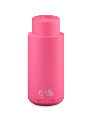 Frank Green Ceramic 34oz Push Button Bottle - Neon Pink - ZOES Kitchen