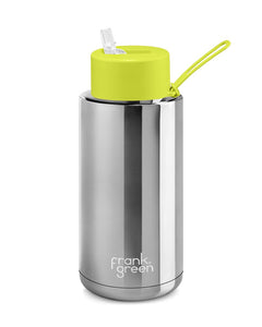 Frank Green Ceramic 34oz Straw Bottle - Chrome Silver/Neon Yellow - ZOES Kitchen