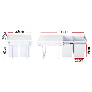 Cefito 2x20L Pull Out Bin - White - ZOES Kitchen