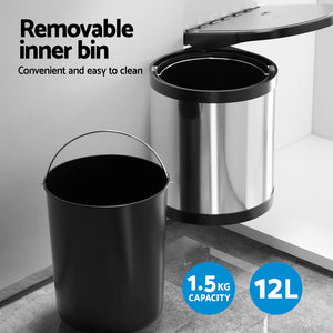 Cefito Kitchen Swing Out Pull Out Bin Stainless Steel Garbage Rubbish Can 12L - ZOES Kitchen