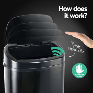 68L Motion Sensor Rubbish Bin - Black - ZOES Kitchen