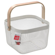 Load image into Gallery viewer, Box Sweden Mesh Storage Basket 25x25x17cm W/Wooden Handle - White