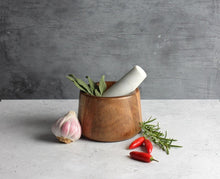 Load image into Gallery viewer, Gabel &amp; Teller Acacia Wood and Marble Mortar &amp; Pestle Usage