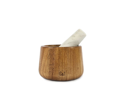 Gabel & Teller Acacia Wood and Marble Mortar and Pestle